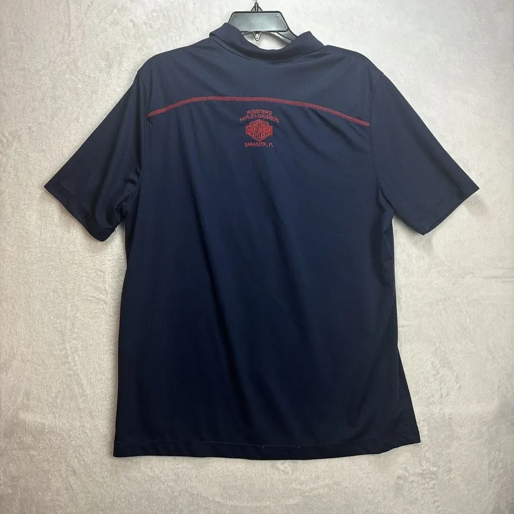 Harley Davidson Motorcycles #1 USA Polo Shirt Navy Blue Mens L Large Sarasota FL - Picture 8 of 9